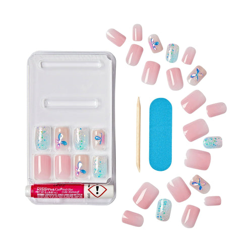 KISS Gel Fantasy Allure Ready-To-Wear Short Square Fake Nails, Pink Floral, 28 Pieces EasyOptionXY LLC