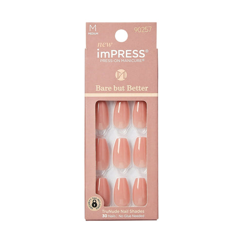 KISS imPRESS Bare but better Medium Coffin Gel Press-On Nails, Glossy Light Neutral, 30 Pieces EasyOptionXY LLC