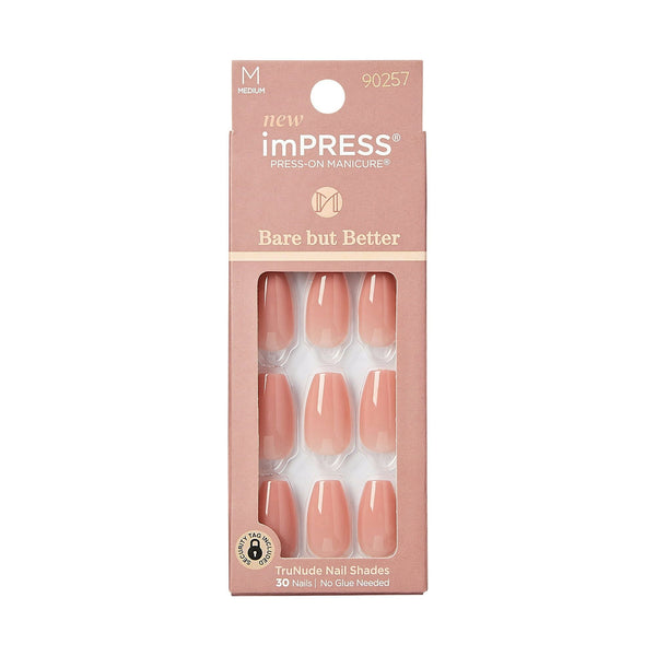 KISS imPRESS Bare but better Medium Coffin Gel Press-On Nails, Glossy Light Neutral, 30 Pieces EasyOptionXY LLC