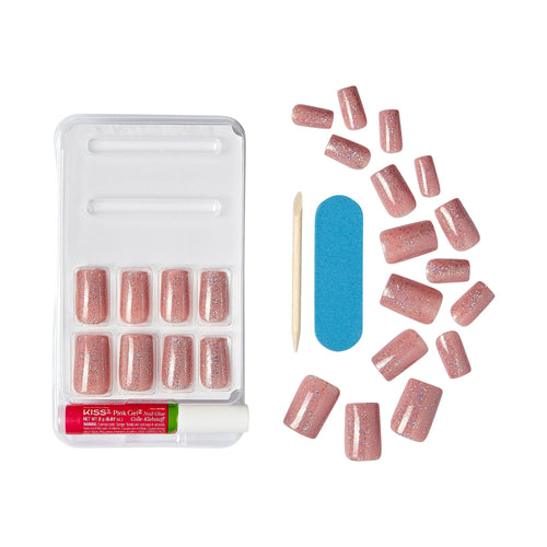KISS Gel Fantasy Medium Square Glue-On Nails, Glossy Medium Pink, 28 pieces EasyOptionXY LLC