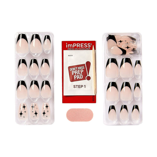 KISS imPRESS 'For the Night' Press-On Nails, Black Tip, Medium Length, Coffin Shape, 33 Ct. EasyOptionXY LLC