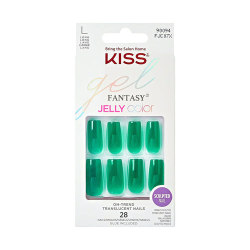 KISS Gel Fantasy Long Square Solid Color Glue-On Jelly Nails, Neon Green, 28 pieces EasyOptionXY LLC