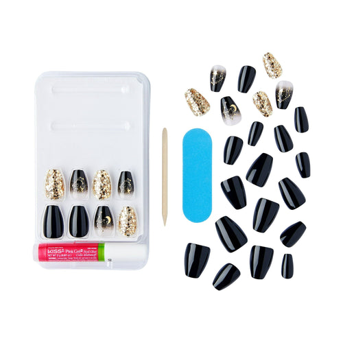 KISS Voguish Fantasy 'Hush Rush' Fake Nails, Black, Short Length, Almond Shaped, 31 Ct. EasyOptionXY LLC