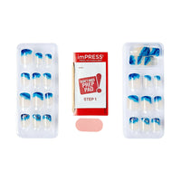 KISS imPRESS Long-Lasting Short Square Gel Press-On Nails, Glossy Blue & White, 30 Pieces EasyOptionXY LLC