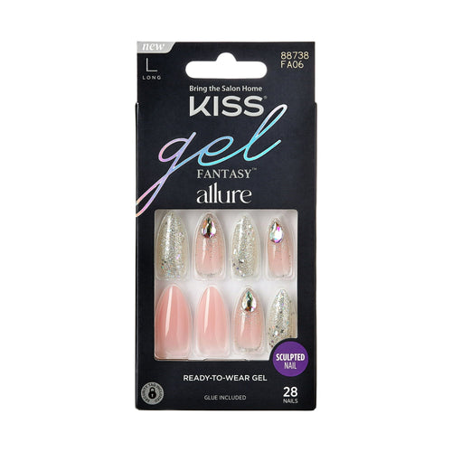 KISS Gel Fantasy Allure Ready-To-Wear Long Almond Fake Nails, Pink & Silver, 28 Pieces EasyOptionXY LLC