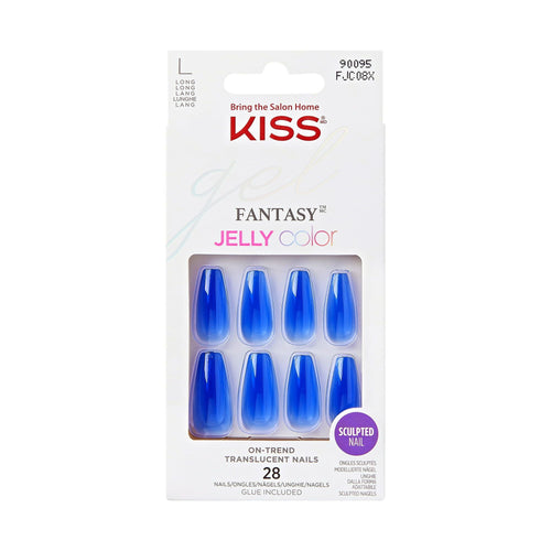 KISS Gel Fantasy Long Coffin Solid Color Glue-On Jelly Nails, Royal Blue, 28 pieces EasyOptionXY LLC