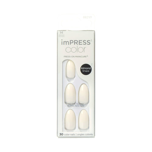 KISS imPRESS Color Long-Lasting Medium Almond Press-On Nails, White Glossy, 30 Pieces EasyOptionXY LLC