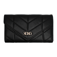 XOXO Women's Small Black Vegan Leather Quilted Fold Wallet withCrossbody Strap EasyOptionXY LLC