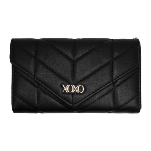 XOXO Women's Small Black Vegan Leather Quilted Fold Wallet withCrossbody Strap EasyOptionXY LLC