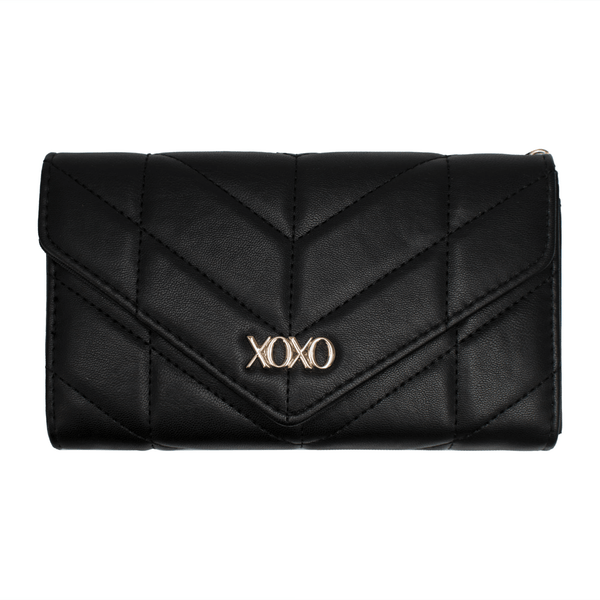 XOXO Women's Small Black Vegan Leather Quilted Fold Wallet withCrossbody Strap EasyOptionXY LLC