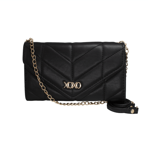 XOXO Women's Small Black Vegan Leather Quilted Fold Wallet withCrossbody Strap EasyOptionXY LLC