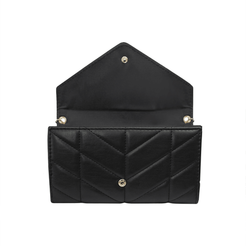 XOXO Women's Small Black Vegan Leather Quilted Fold Wallet withCrossbody Strap EasyOptionXY LLC