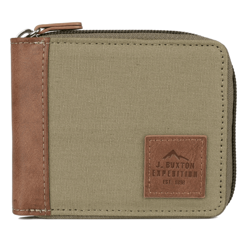 J. Buxton Men's RFID Slimfold Zip-Around Wallet Canvas, Olive EasyOptionXY LLC