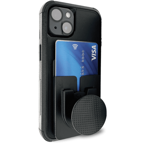 Lock-It Black: Exchangeable Phone Wallet, Velcro, Wireless Charging, Fits Standard Grips EasyOptionXY LLC