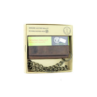 Montauk Leather Club Men's RFID Signal Blocking Tri-Fold Motorcycle Wallet in Brown Distressed Genuine Leather with Antique Brass Color Chain EasyOptionXY LLC