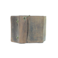 Montauk Leather Club Men's RFID Signal Blocking Tri-Fold Motorcycle Wallet in Brown Distressed Genuine Leather with Antique Brass Color Chain EasyOptionXY LLC