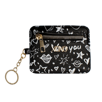 XOXO Women's Mini Black Graffeti Print Saffiano Leather Key Card ID Coin Case Wallet EasyOptionXY LLC