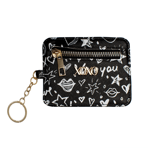 XOXO Women's Mini Black Graffeti Print Saffiano Leather Key Card ID Coin Case Wallet EasyOptionXY LLC
