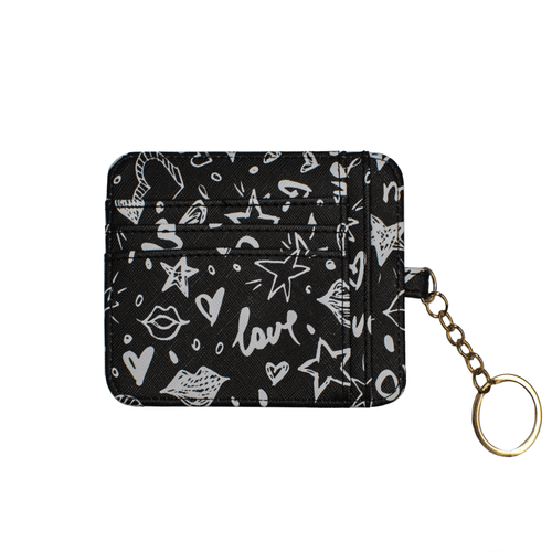 XOXO Women's Mini Black Graffeti Print Saffiano Leather Key Card ID Coin Case Wallet EasyOptionXY LLC