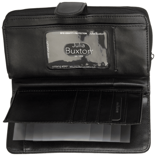Julia Buxton Women's Heiress Checkbook Wallet Leather, Black EasyOptionXY LLC