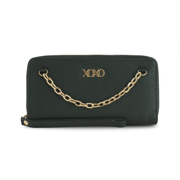 XOXO Women's Small Magenta Saffiano Leather Sleek Zip Wallet withChain & Wristlet EasyOptionXY LLC