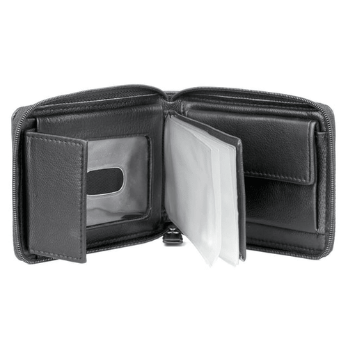J. Buxton Men's Emblem Zip-Around Billfold Leather, Black EasyOptionXY LLC