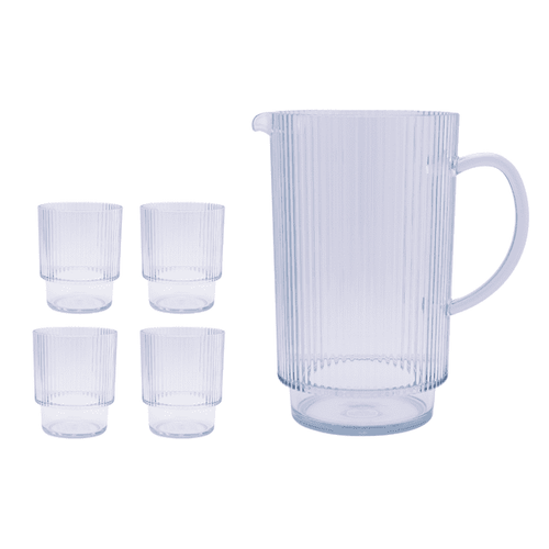 Better Homes & Gardens Sage 2.2-Quart Plastic Ribbed Pitcher Set with Tumblers, 5-Piece EasyOptionXY LLC