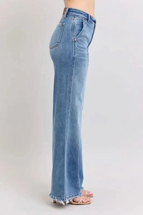 Judy Blue Raw Hem Wide Leg Jeans HTO Apparel