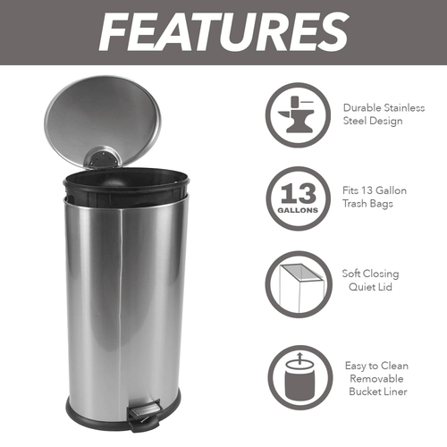 Better Homes & Gardens 7.9 Gallon Trash Can, Oval Kitchen Step Trash Can, Stainless Steel EasyOptionXY LLC