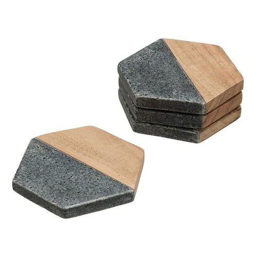 Better Homes & Gardens 4-Piece Wood and Stone Coaster Set EasyOptionXY LLC