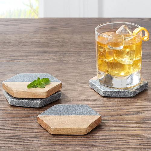 Better Homes & Gardens 4-Piece Wood and Stone Coaster Set EasyOptionXY LLC