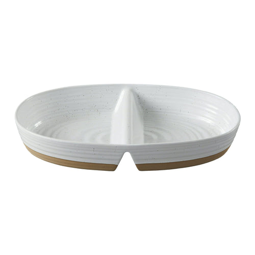 Better Homes & Gardens Abbott Exposed Clay Stoneware Divided Serving Tray, White Speckled, Oval EasyOptionXY LLC