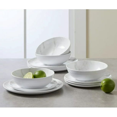 Better Homes & Garden 12-Piece Melamine Grey and White Marble Dinnerware Set EasyOptionXY LLC