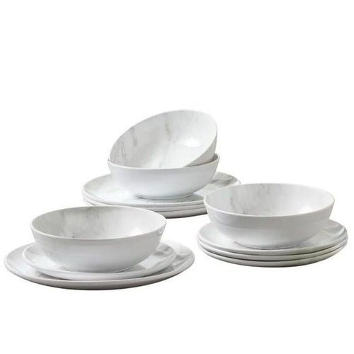 Better Homes & Garden 12-Piece Melamine Grey and White Marble Dinnerware Set EasyOptionXY LLC
