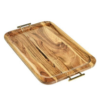 Better Homes & Gardens- Acacia Wood Rectangle Tray with Gold Color Handles, One Size EasyOptionXY LLC