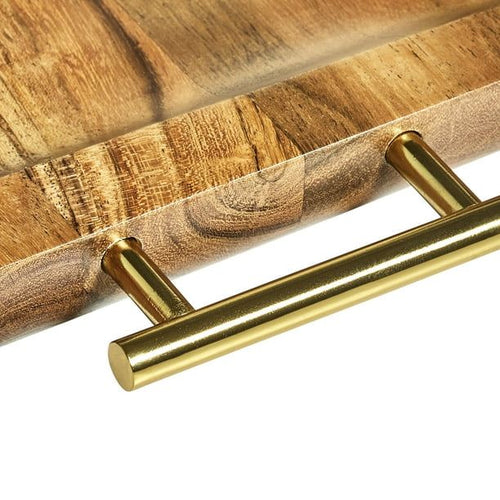 Better Homes & Gardens- Acacia Wood Rectangle Tray with Gold Color Handles, One Size EasyOptionXY LLC