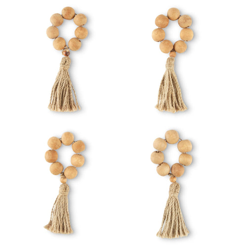Better Homes & Garden Bead and Tassel Napkin Rings, Natural, 2.5"W x 6"L, 4 Pieces EasyOptionXY LLC