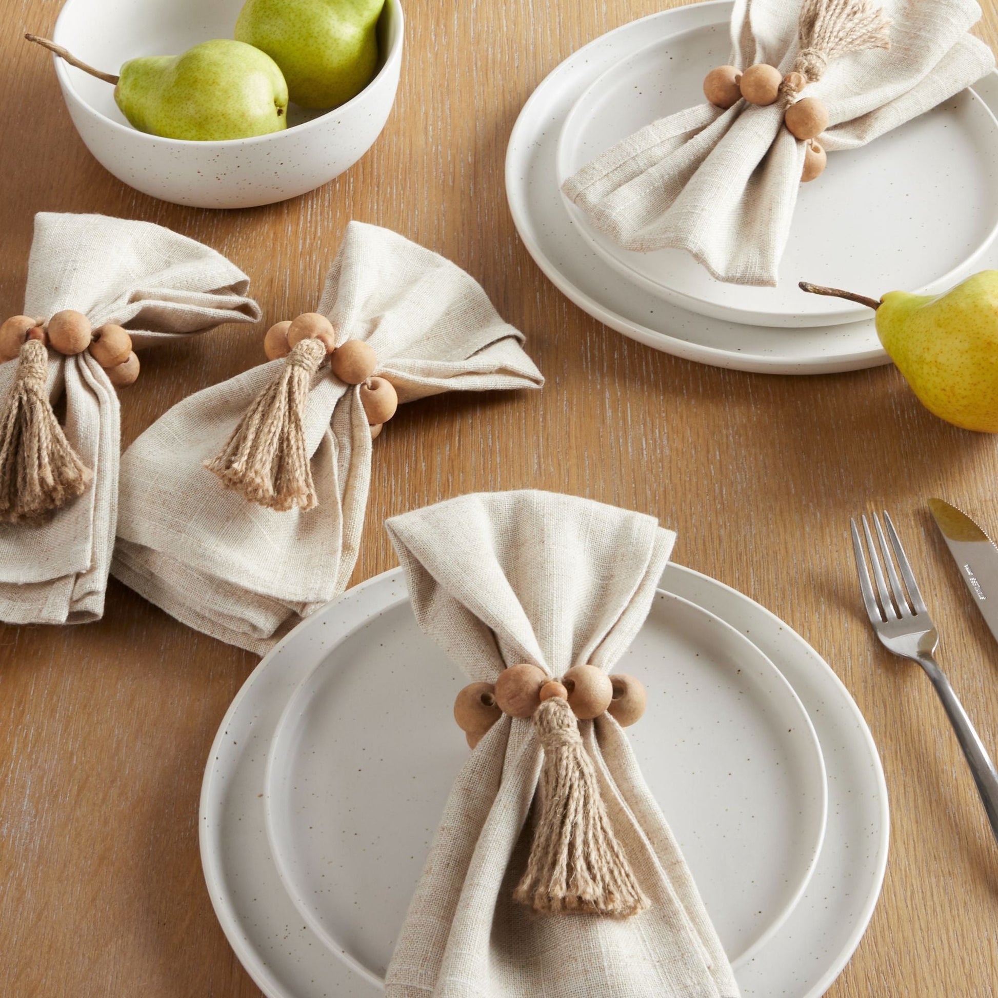 Better Homes & Garden Bead and Tassel Napkin Rings, Natural, 2.5"W x 6"L, 4 Pieces EasyOptionXY LLC