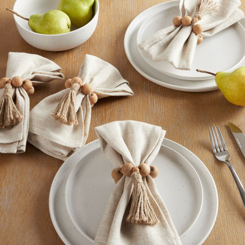 Better Homes & Garden Bead and Tassel Napkin Rings, Natural, 2.5"W x 6"L, 4 Pieces EasyOptionXY LLC