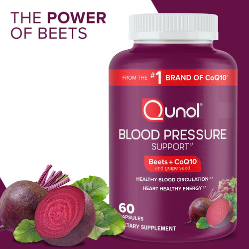 Qunol Blood Pressure Support Capsules, 1180mg, Beets, CoQ10, and Grape Seed, 60 Count EasyOptionXY LLC