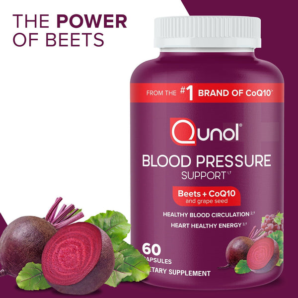 Qunol Blood Pressure Support Capsules, 1180mg, Beets, CoQ10, and Grape Seed, 60 Count EasyOptionXY LLC