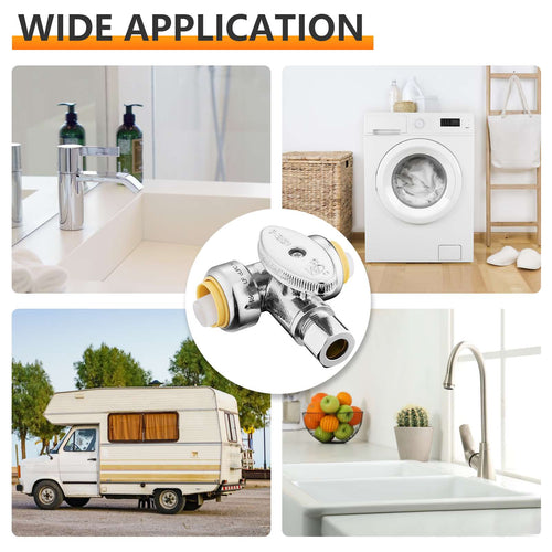 10 Pcs 1/2" Push Connect x 1/2" Push Connect x 3/8" OD Compr. Tee Stop Valve, 1/4 Turn (Lead Free) Plumbingsell