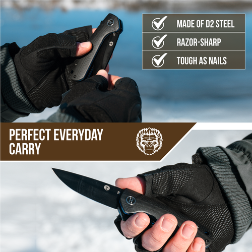 The Peasant Folding Pocket Knife Giftset for Men and Women (Black and Blue) Holtzman's Gorilla Survival