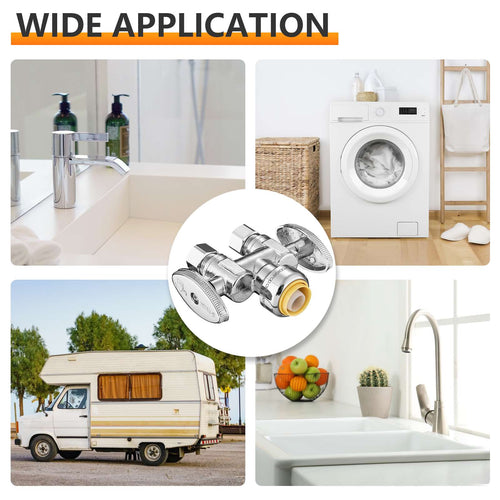 10 Pcs 1/2" Push Connect x Dual 3/8" OD Compr. Compr. Straight Stop Valve, 1/4 Turn (Lead Free) Plumbingsell