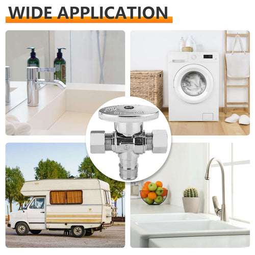 1/2" PEX Expansion x 3/8" OD Compr. x 3/8" OD Compr. Dual Outlet Angle Stop Valve, 1/4 Turn (Lead Free) Plumbingsell