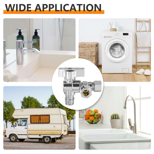 10 Pcs 1/2" Pex-a Expansion (F1960) Inlet x 3/8" OD Compr. x 3/8" OD Compr. Split, Angle Stop Valve, Quarter Turn (Lead Free) Plumbingsell