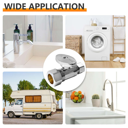 10 Pcs 1/2" Nominal (5/8" OD) Compr. x 3/8" OD Compr. Straight Stop Valve, 1/4 Turn (Lead Free) Plumbingsell