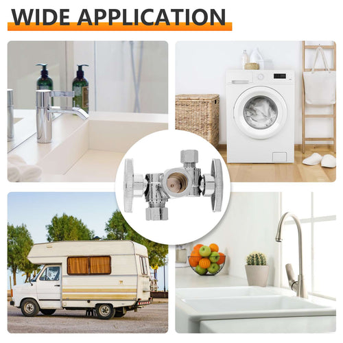 5/8" ODx 3/8" OD Compr. x 1/4" OD Compr. Dual Stop Valve, 1/4 Turn (Lead Free) Plumbingsell