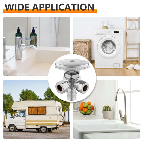 1/2" Pex-a Expansion (F1960) Inlet x 3/8" ODx 3/8" OD Compr. Dual Angle Stop Valve, Multi Turn (Lead Free) Plumbingsell