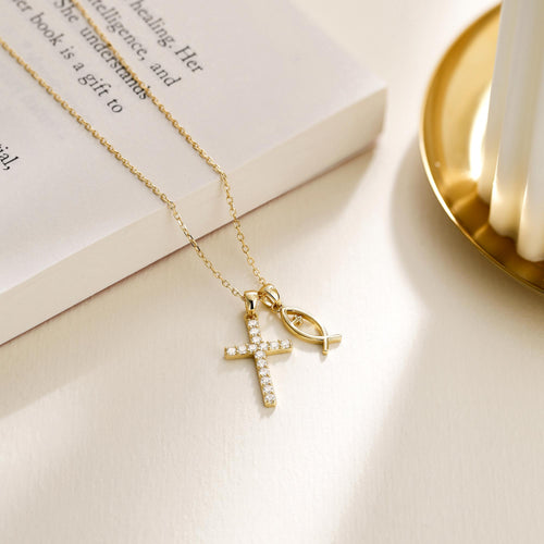We Will be With You Cross Ichthys Necklace vanimy
